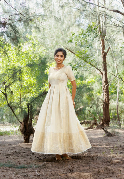 OFF WHITE TISSUE FESTIVE ANARKALI