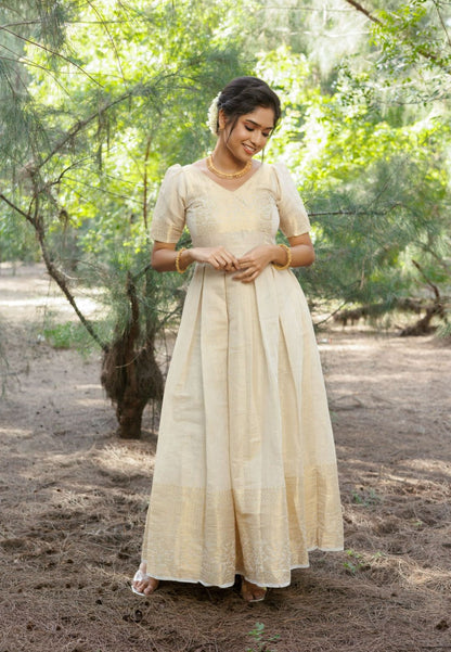 OFF WHITE TISSUE FESTIVE ANARKALI