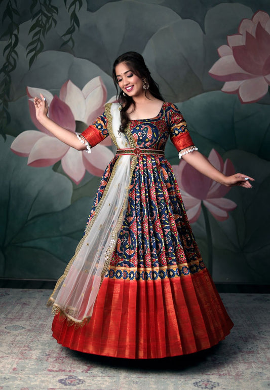 BLUE SILK POCHAMPALLY ANARKALI SET