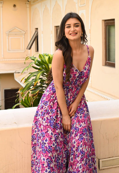 PURPLE VIOLET FLORAL BLOSSOM JUMPSUIT