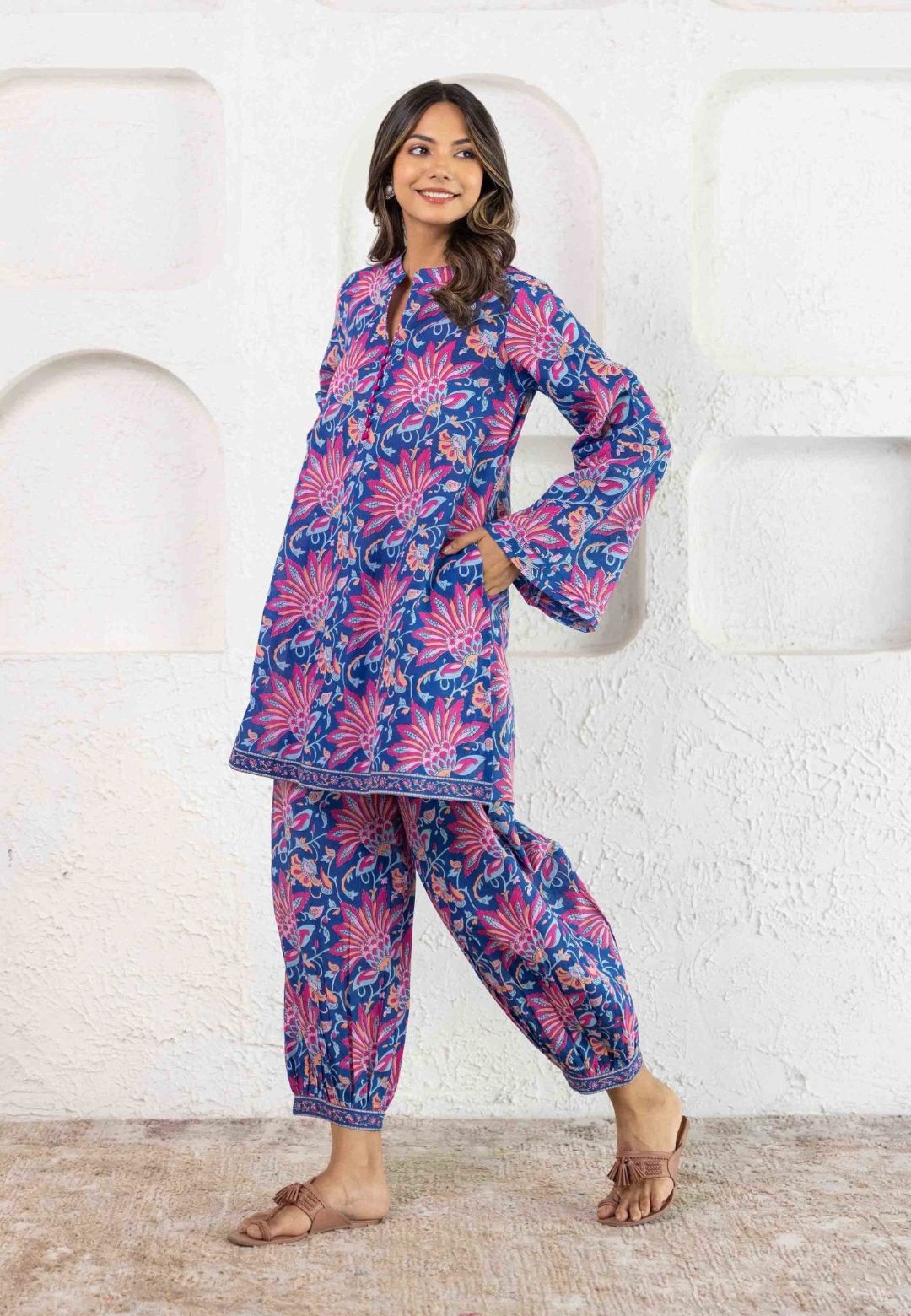 BLUE FLORAL COOORD  COTTON KURTA SET