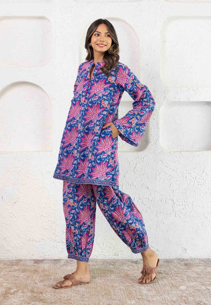 BLUE FLORAL COOORD  COTTON KURTA SET