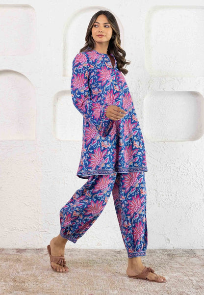 BLUE FLORAL COOORD  COTTON KURTA SET