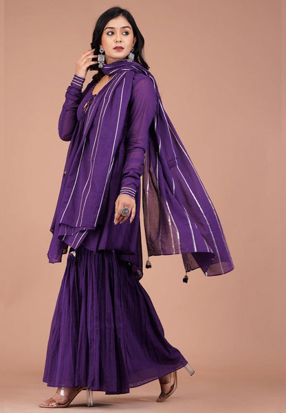 PURPLE COTTON MUL PEPLUM SHARARA SET