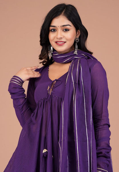 PURPLE COTTON MUL PEPLUM SHARARA SET