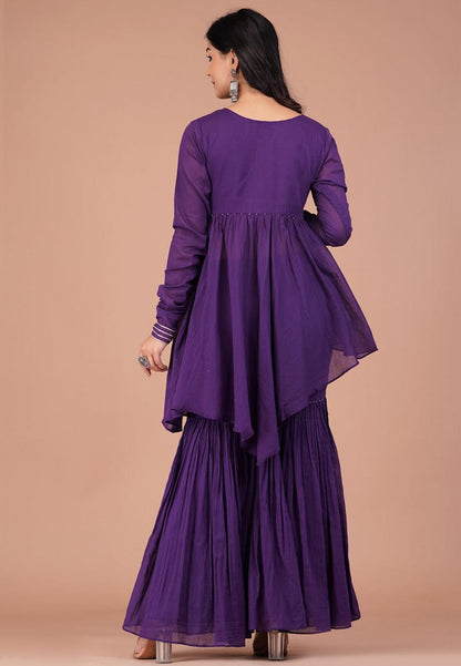 PURPLE COTTON MUL PEPLUM SHARARA SET