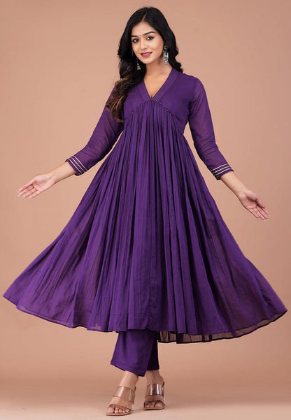 PURPLE ALLURE V NECK ANARKALI SUIT SET