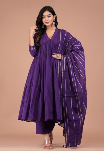 PURPLE ALLURE V NECK ANARKALI SUIT SET