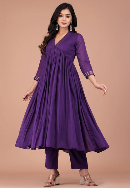 PURPLE ALLURE V NECK ANARKALI SUIT SET