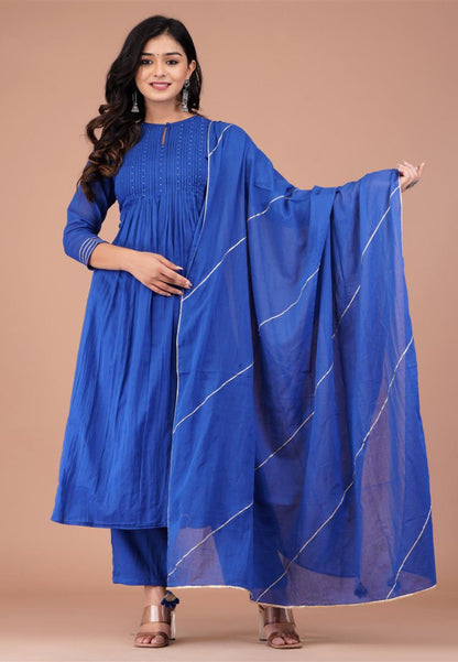 EYGPTIAN BLUE PINTUCK ANARKALI SUIT SET