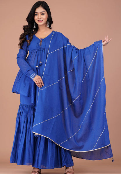 INK BLUE PEPLUM SHARARA SET