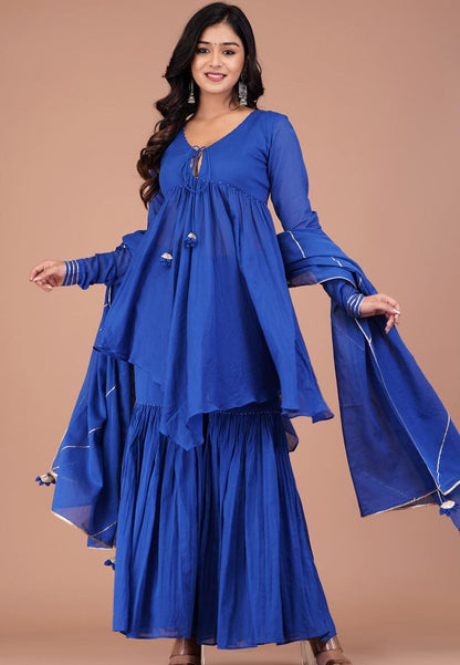 INK BLUE PEPLUM SHARARA SET