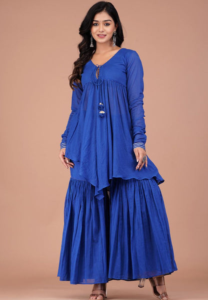 INK BLUE PEPLUM SHARARA SET