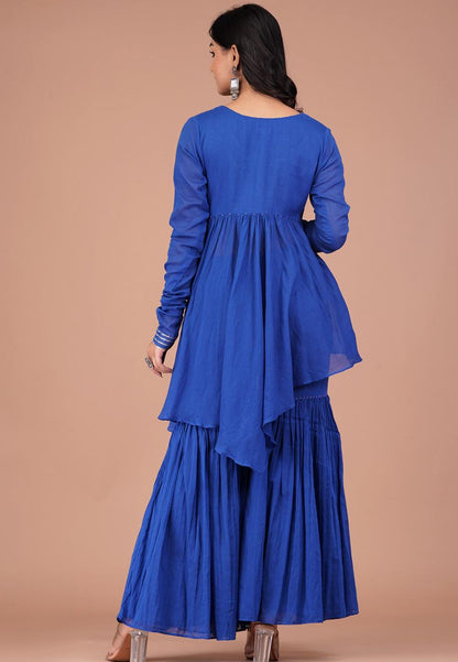 INK BLUE PEPLUM SHARARA SET