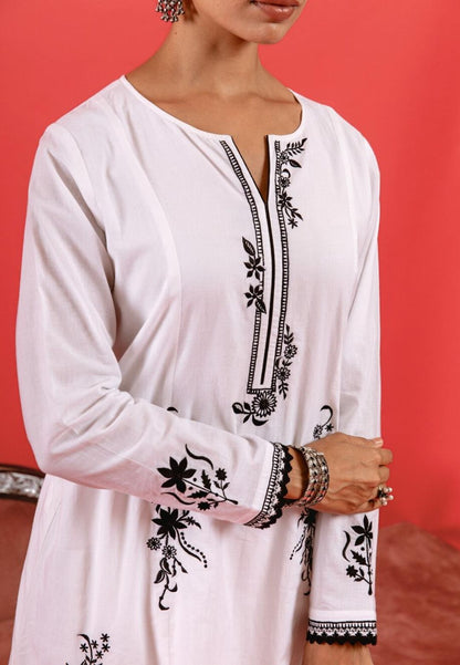 WHITE COTTON KURTA SET