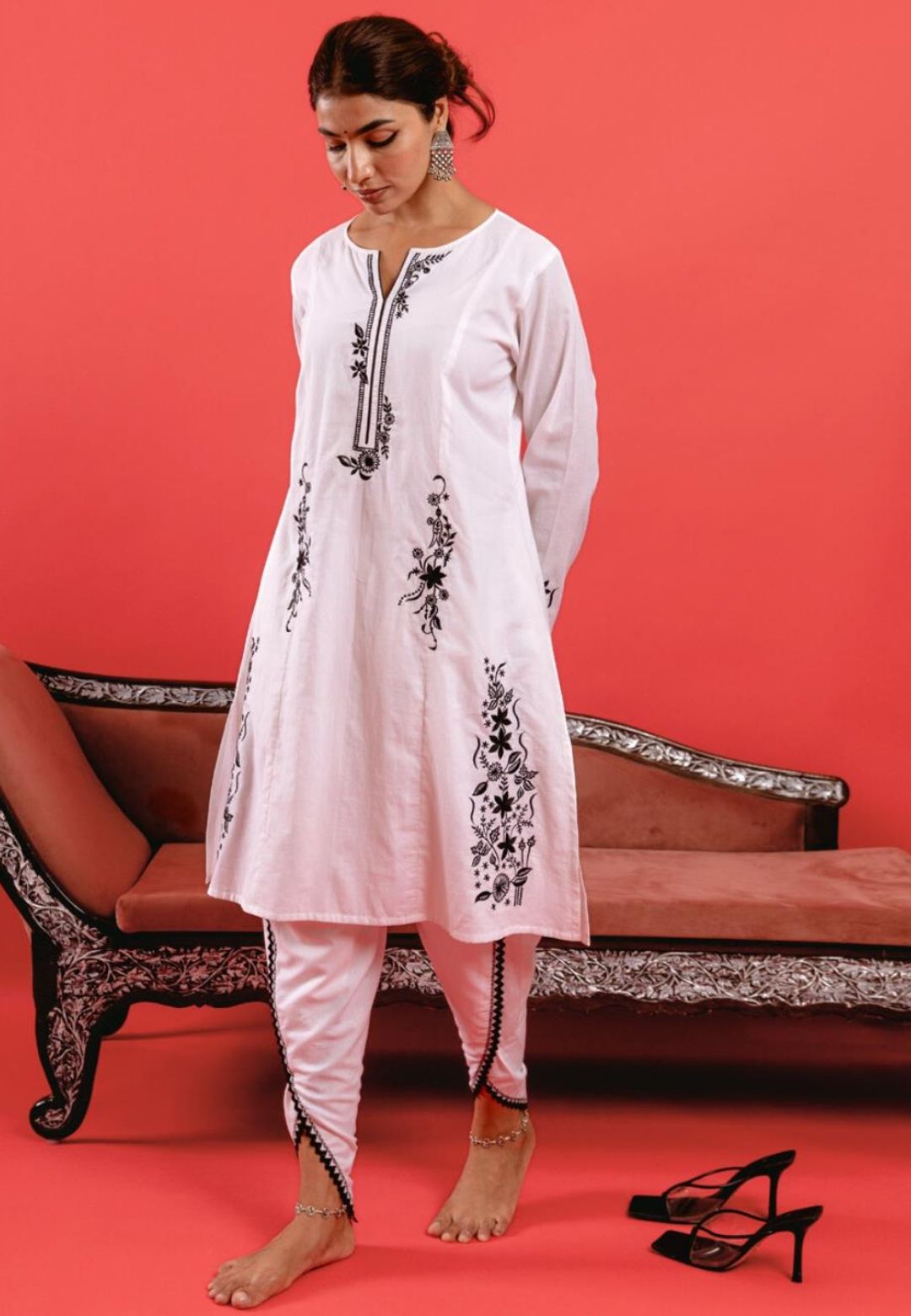 WHITE COTTON KURTA SET