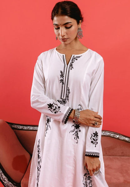 WHITE COTTON KURTA SET