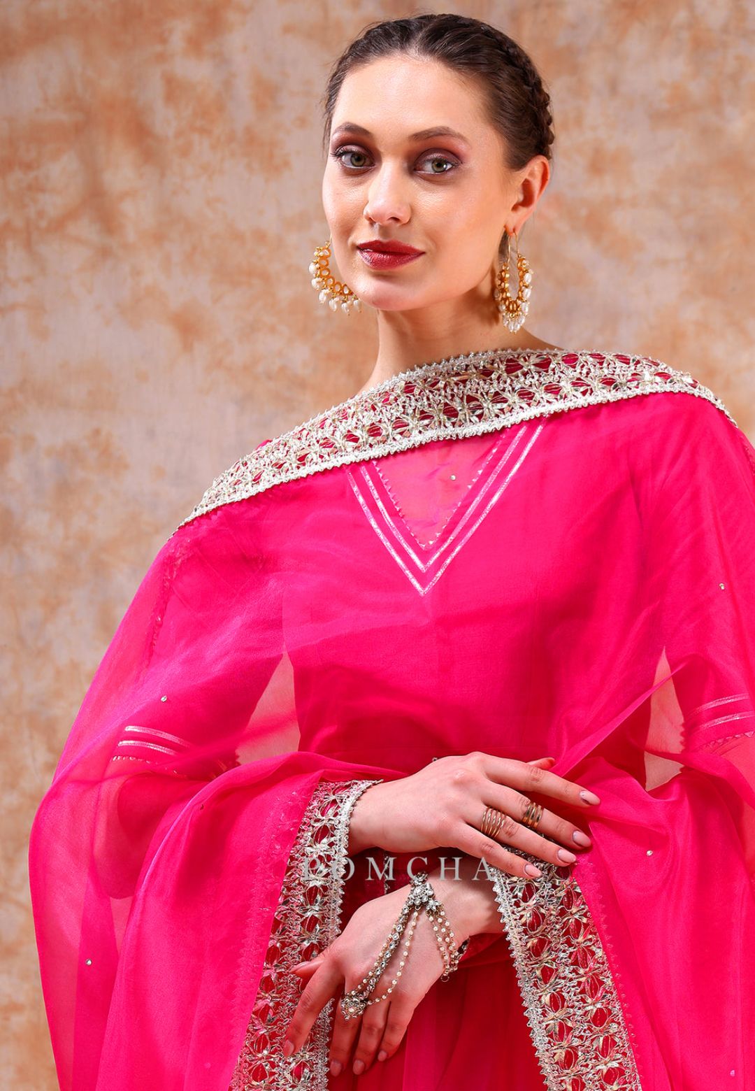 HOT PINK DIL KASH ORGANZA ANARKALI SUIT SET