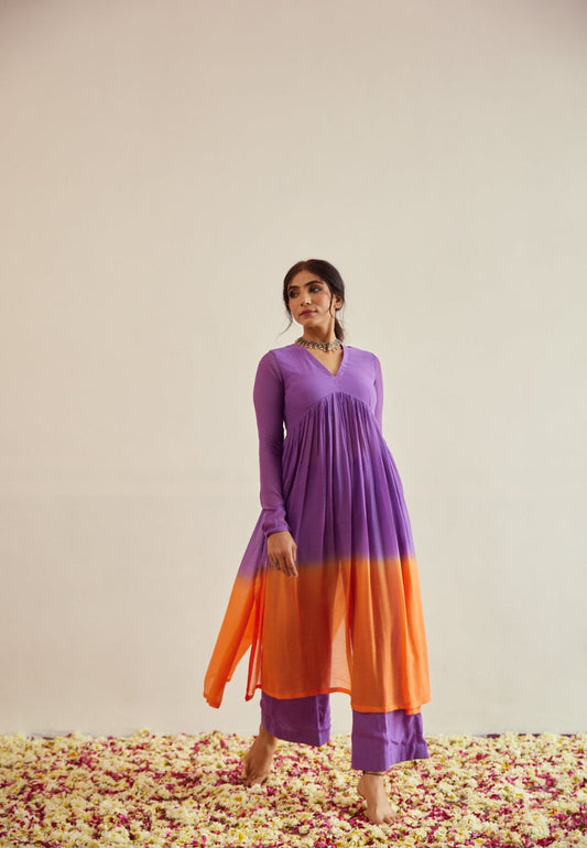 PURPLE MUSTARD COTTON KURTA SET