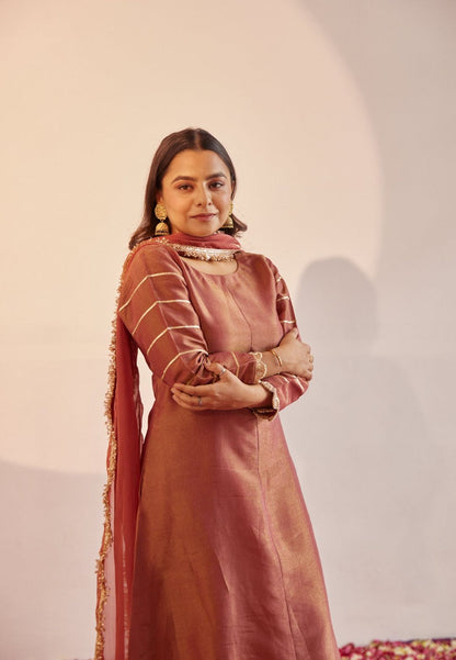 ROSY GOLD TISSUE SILK SUIT SET