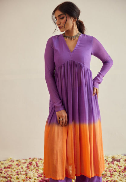 PURPLE MUSTARD COTTON KURTA SET