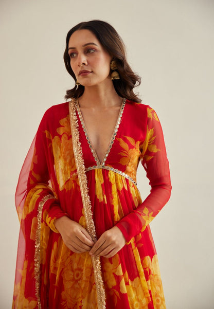 FLORAL RED KAIRI SUIT SET