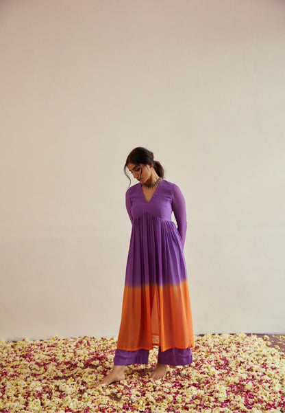 PURPLE MUSTARD COTTON KURTA SET
