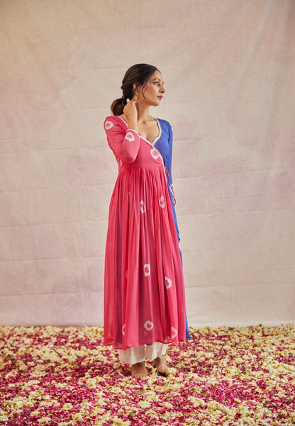 ROSY BLUE SHIBORI ANRAKALI KURTA SET