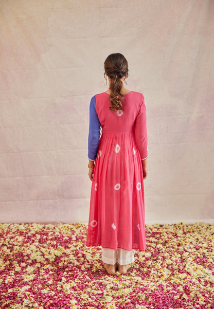 ROSY BLUE SHIBORI ANRAKALI KURTA SET