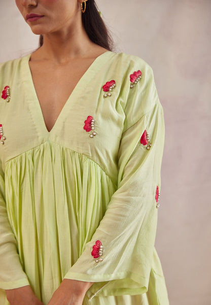 LIME TITLI COTTON SILK BUTTERFLY KURTA SET