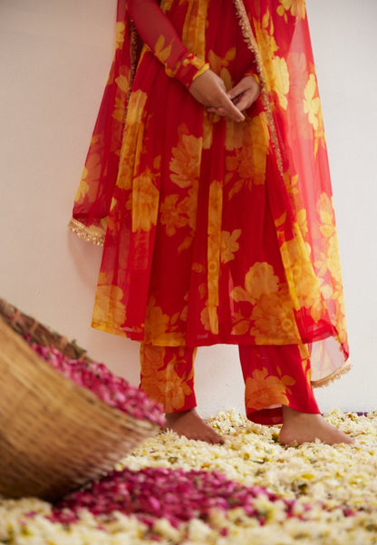 FLORAL RED KAIRI SUIT SET