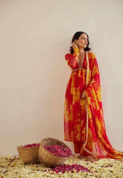 FLORAL RED KAIRI SUIT SET