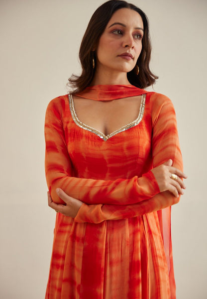 DEEP ORANGE SUNRISE SHIBORI SUIT SET