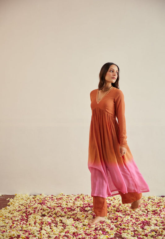 BROWN TAN BLUSH COTTON KURTA SET