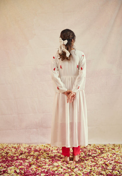 WHITE TITLI COTTON SILK BUTTERFLY KURTA SET