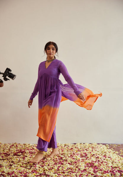 PURPLE MUSTARD COTTON KURTA SET