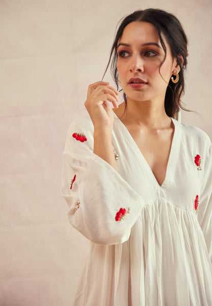 WHITE TITLI COTTON SILK BUTTERFLY KURTA SET