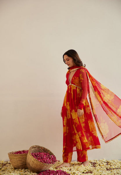 FLORAL RED KAIRI SUIT SET