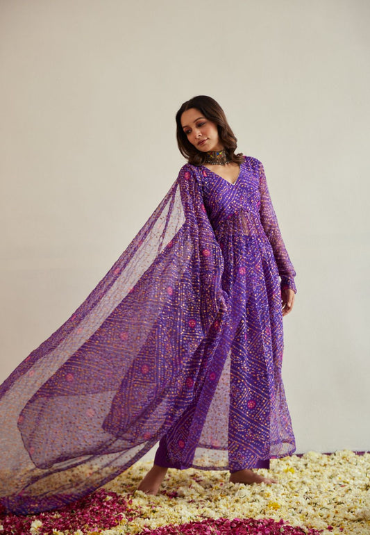 PURPLE BANDHANI NYRA SUIT SET