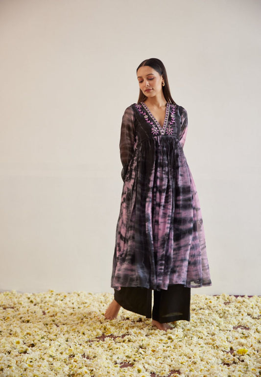 BLACK PINK ORGANZA SILK KURTA SET