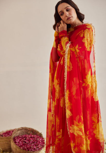 FLORAL RED KAIRI SUIT SET