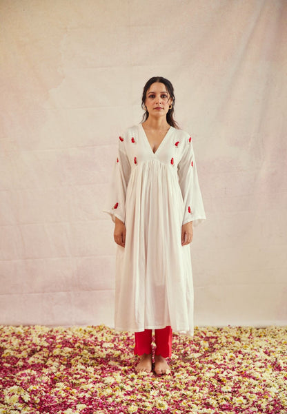 WHITE TITLI COTTON SILK BUTTERFLY KURTA SET