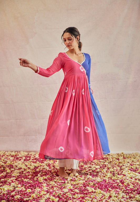 ROSY BLUE SHIBORI ANRAKALI KURTA SET