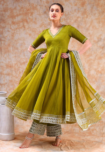 MEHENDI GREEN DIL KASH ORGANZA ANARKALI SUIT SET