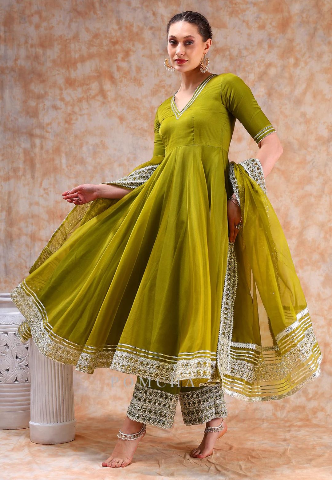 MEHENDI GREEN DIL KASH ORGANZA ANARKALI SUIT SET