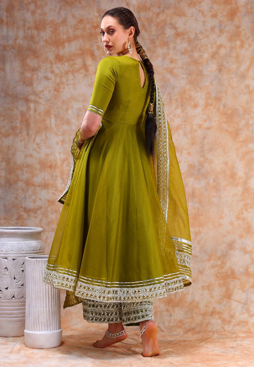 MEHENDI GREEN DIL KASH ORGANZA ANARKALI SUIT SET