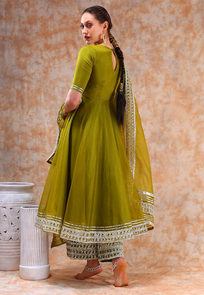 MEHENDI GREEN DIL KASH ORGANZA ANARKALI SUIT SET