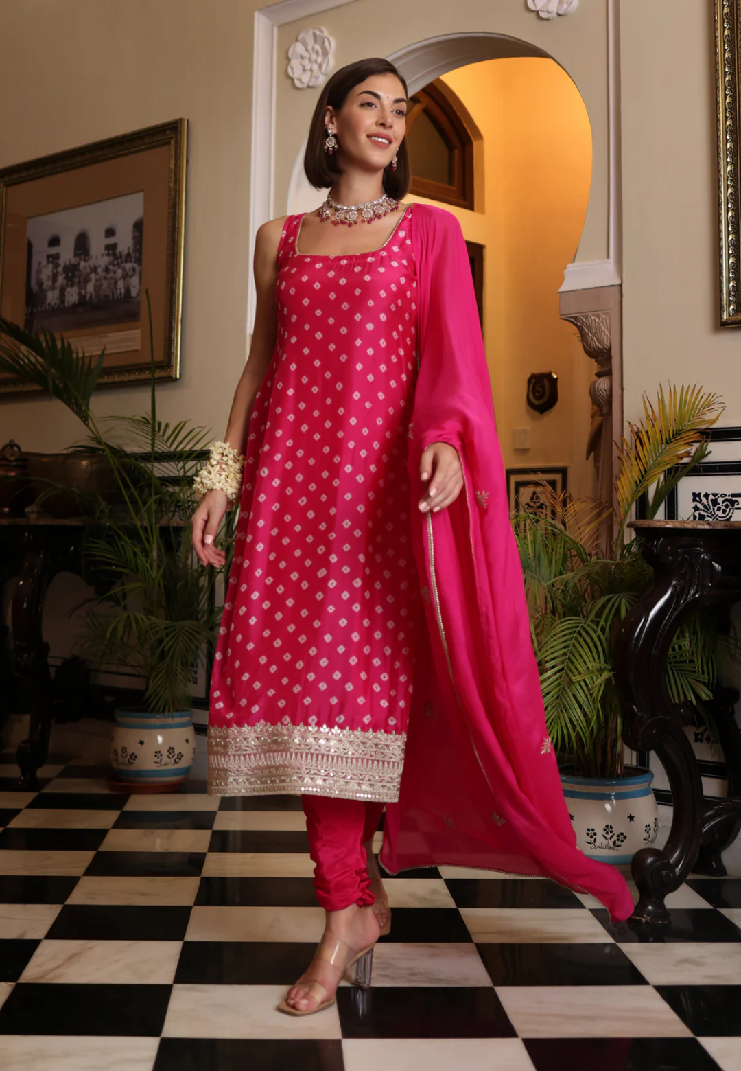 PINK NIRA BANDHANI SILK SUIT SET