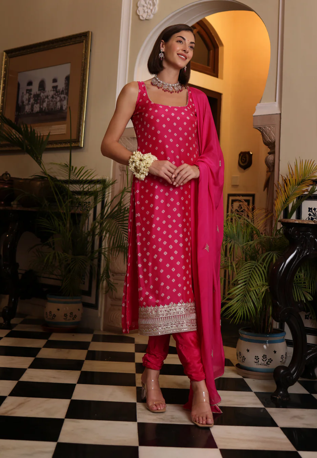 PINK NIRA BANDHANI SILK SUIT SET