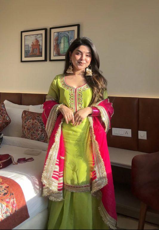 GREEN PURE ORGANZA SHARARA SET